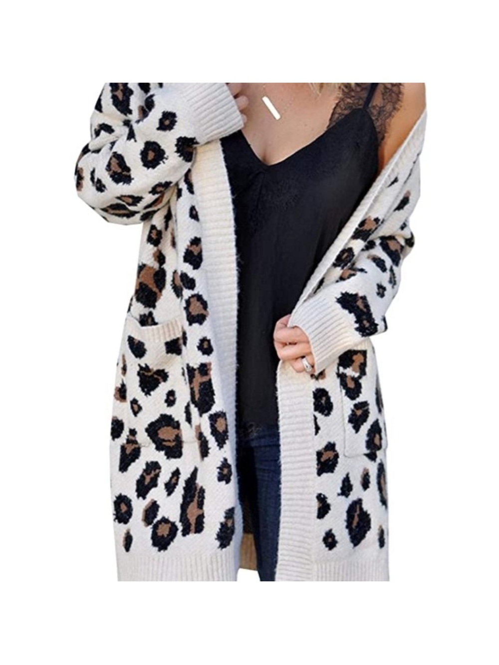 Entro Leopard Print Open-Front Cardigan Sweater